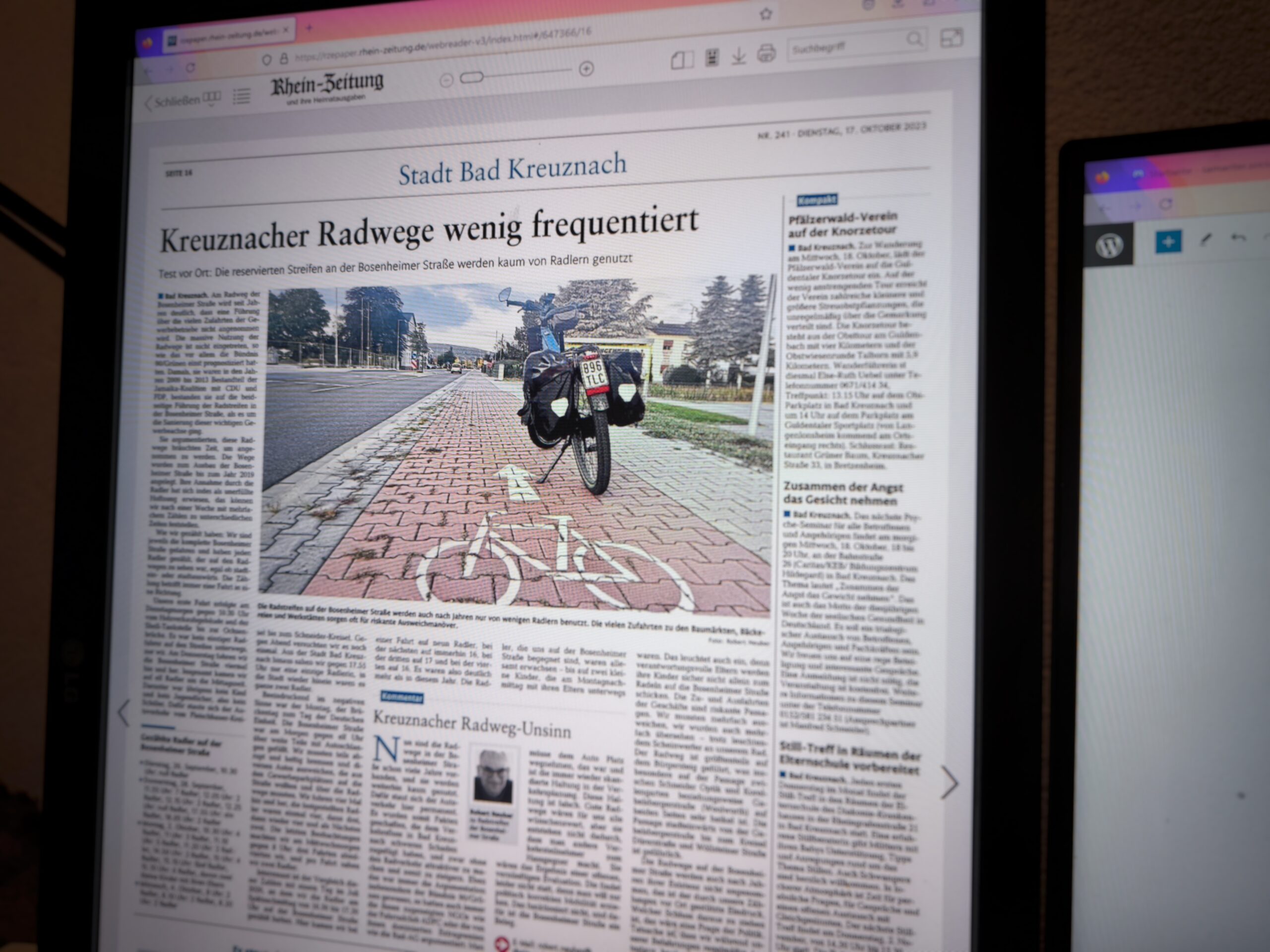 Überschrift in Zeitung: Kreuznacher Radwege wenig frequentiert
